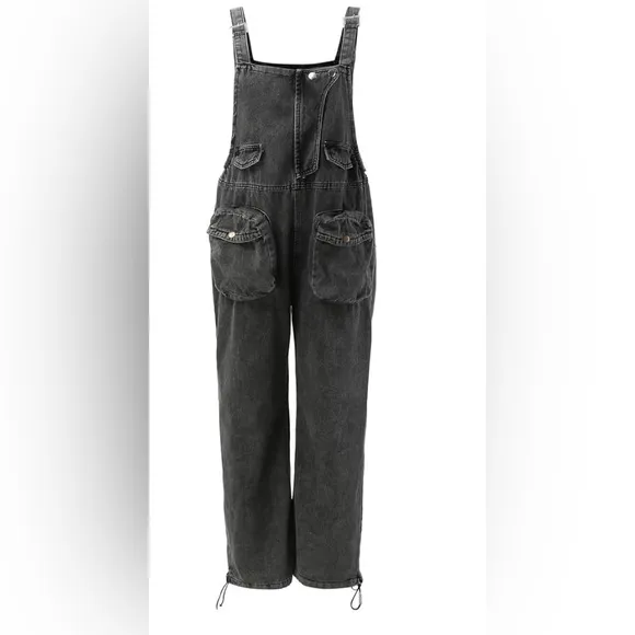 Overalls for Women Casual Solid Strap Button Overall Lace Up Long Straight