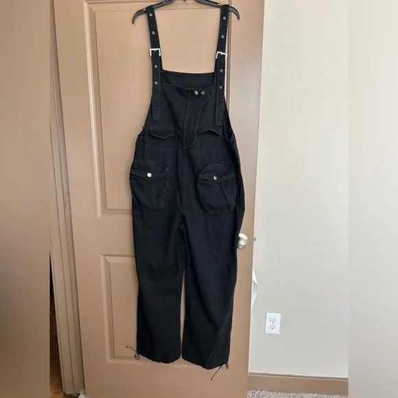 Overalls for Women Casual Solid Strap Button Overall Lace Up Long Straight