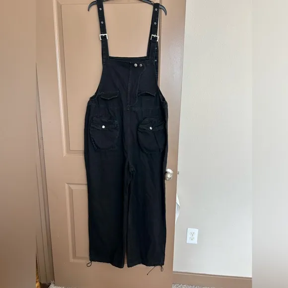 Overalls for Women Casual Solid Strap Button Overall Lace Up Long Straight