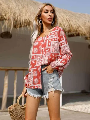 Paisley Print Round Neck Button Down Shirt