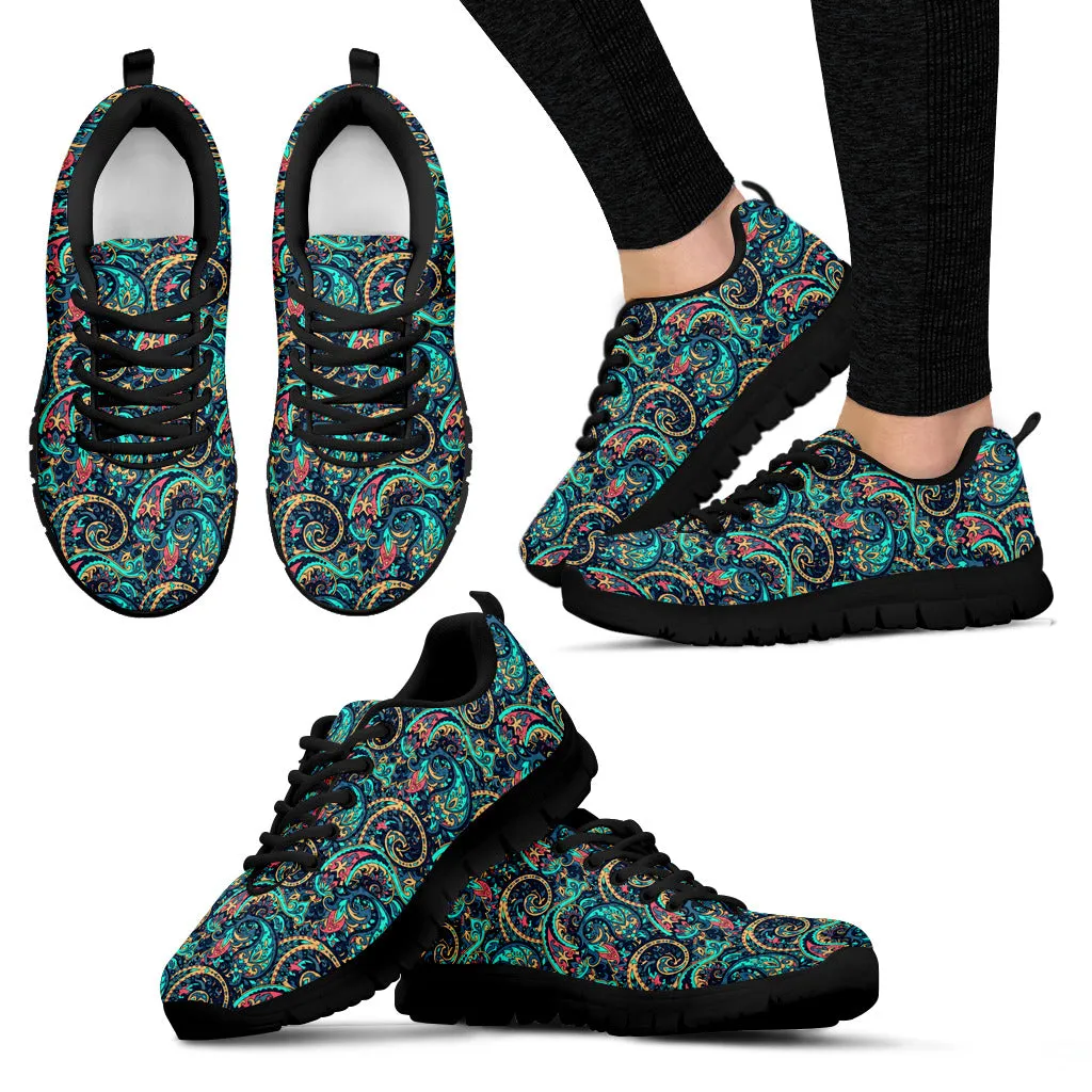 Paisley Print Women's Sneakers Black Soles