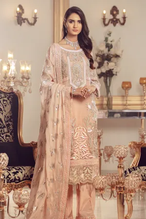 Pakistani Chiffon embroidered shalwar kameez for eid in peach color # P2489