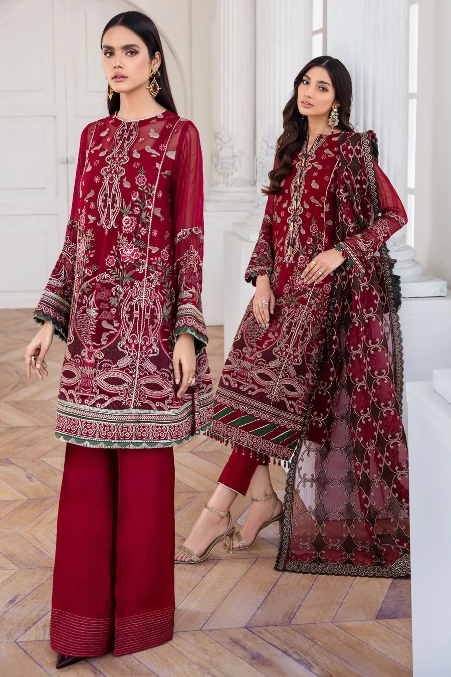 Pakistani Designer Jazmin Suit in Maroon Color #Y6168