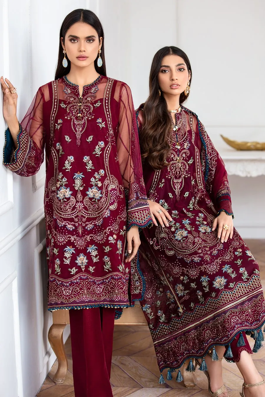 Pakistani Designer Jazmin Suit in Maroon Color #Y6168