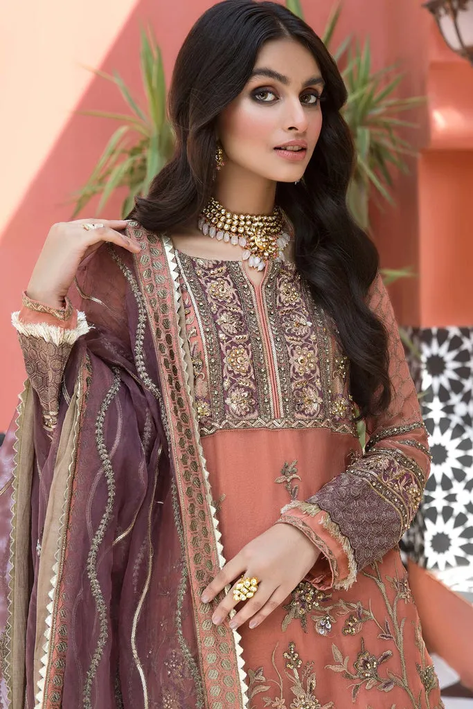 Pakistani Embroidered Chiffon Dress in Pink Color #PS13