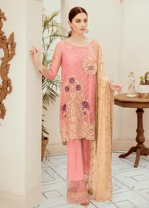 Pakistani embroidered fancy chiffon outfit in pink color # P2285