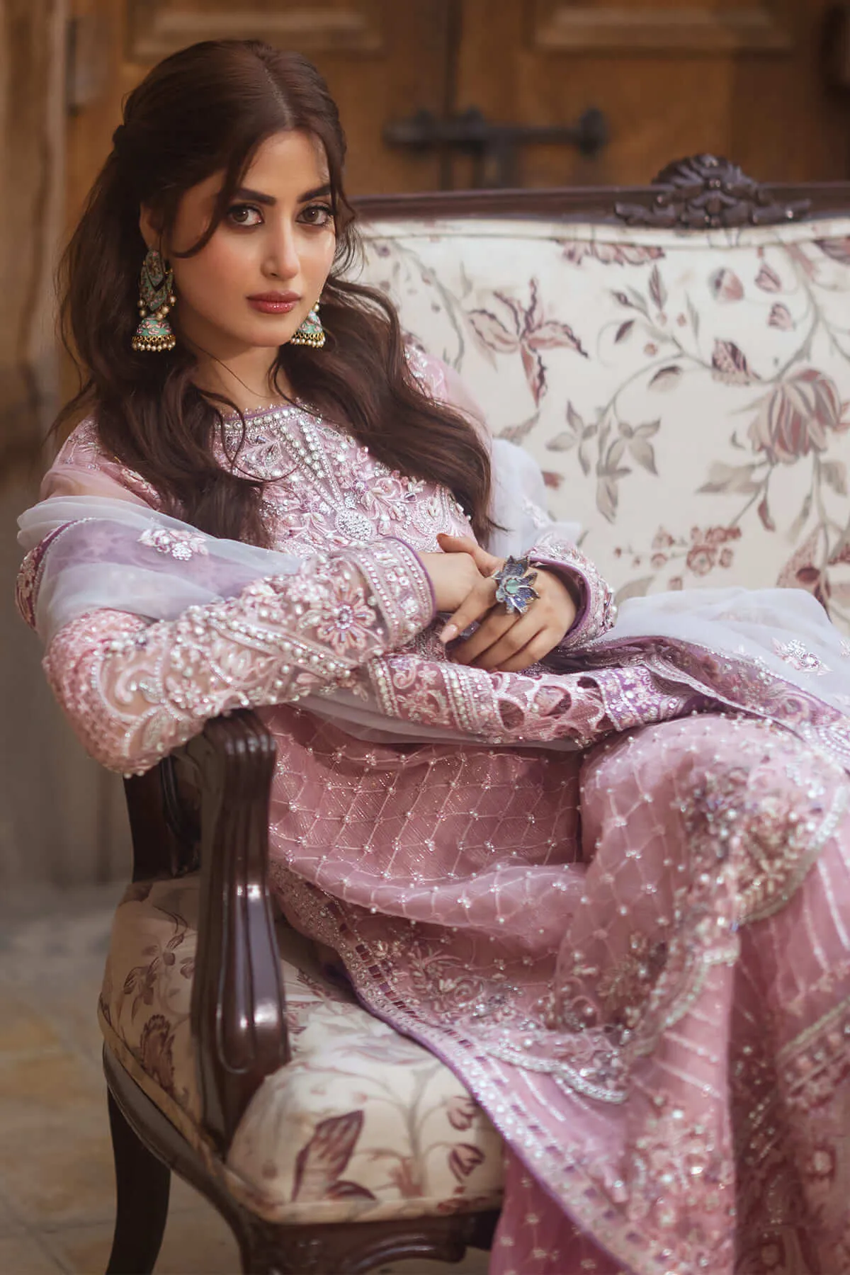 Pakistani Wedding Dress Lavender Heavily Embellished Sharara Kameez