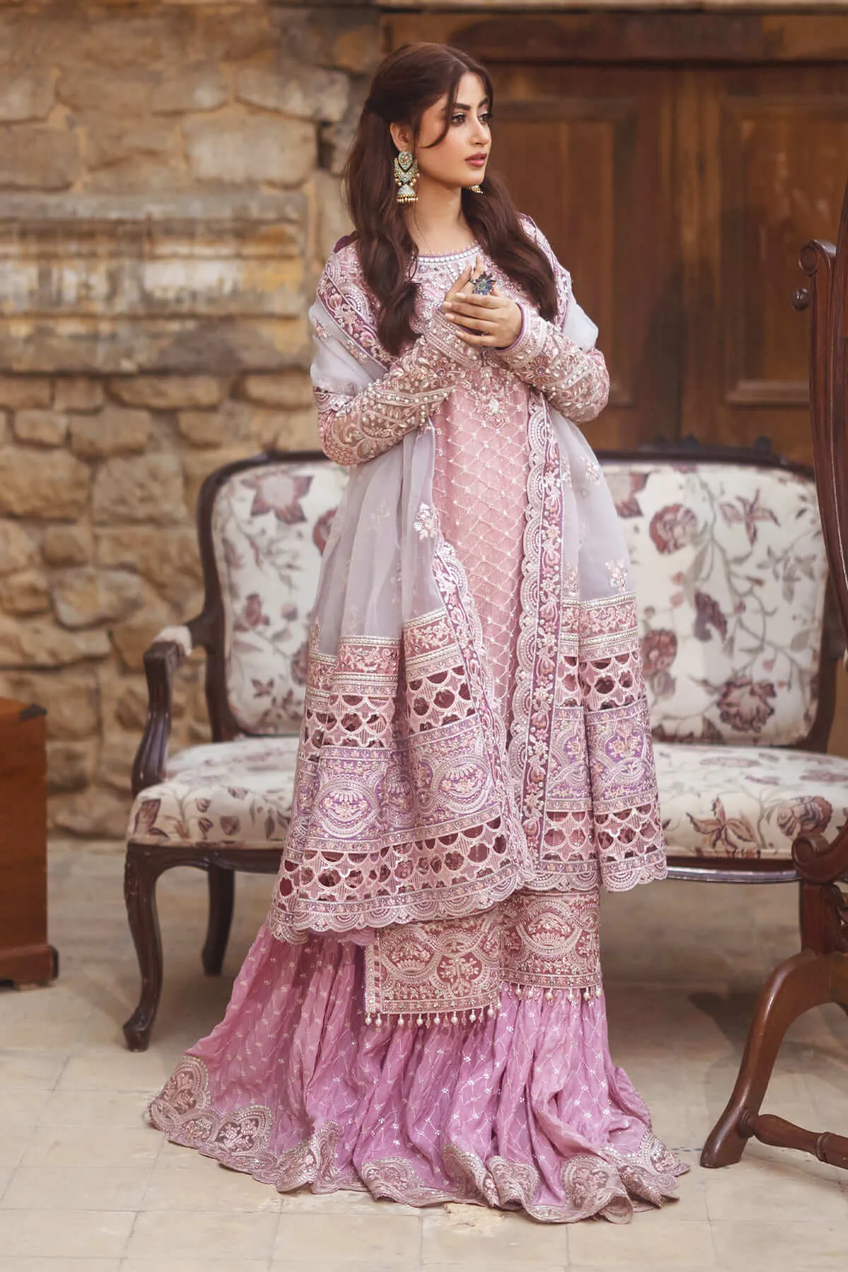 Pakistani Wedding Dress Lavender Heavily Embellished Sharara Kameez