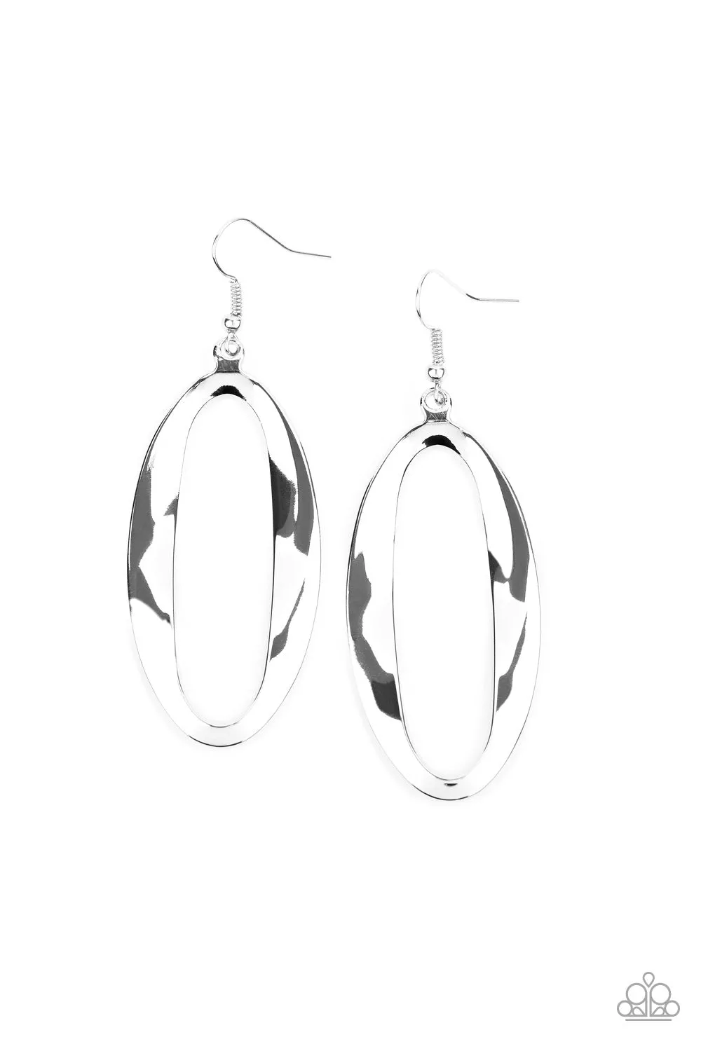 Paparazzi OVAL My Head - Silver Hoop Earrings