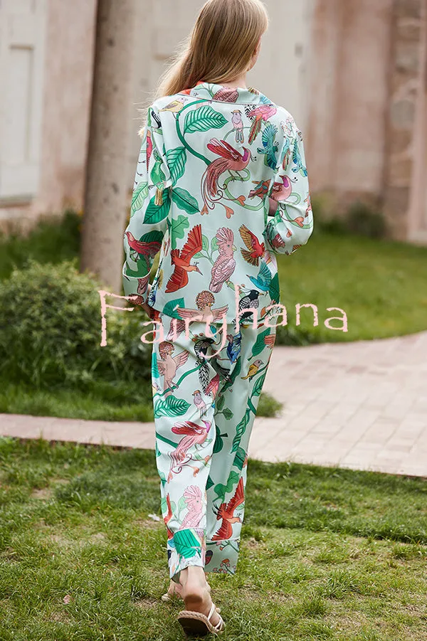 Parrot Print Home Long Sleeved Two-piece Set