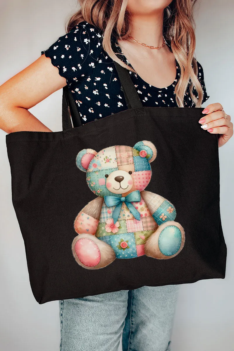 Patchwork Teddy Bear Canvas Jumbo Tote