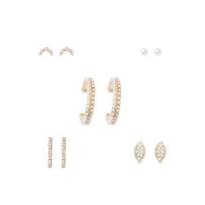 Pave Pearl Hoop Earring Set