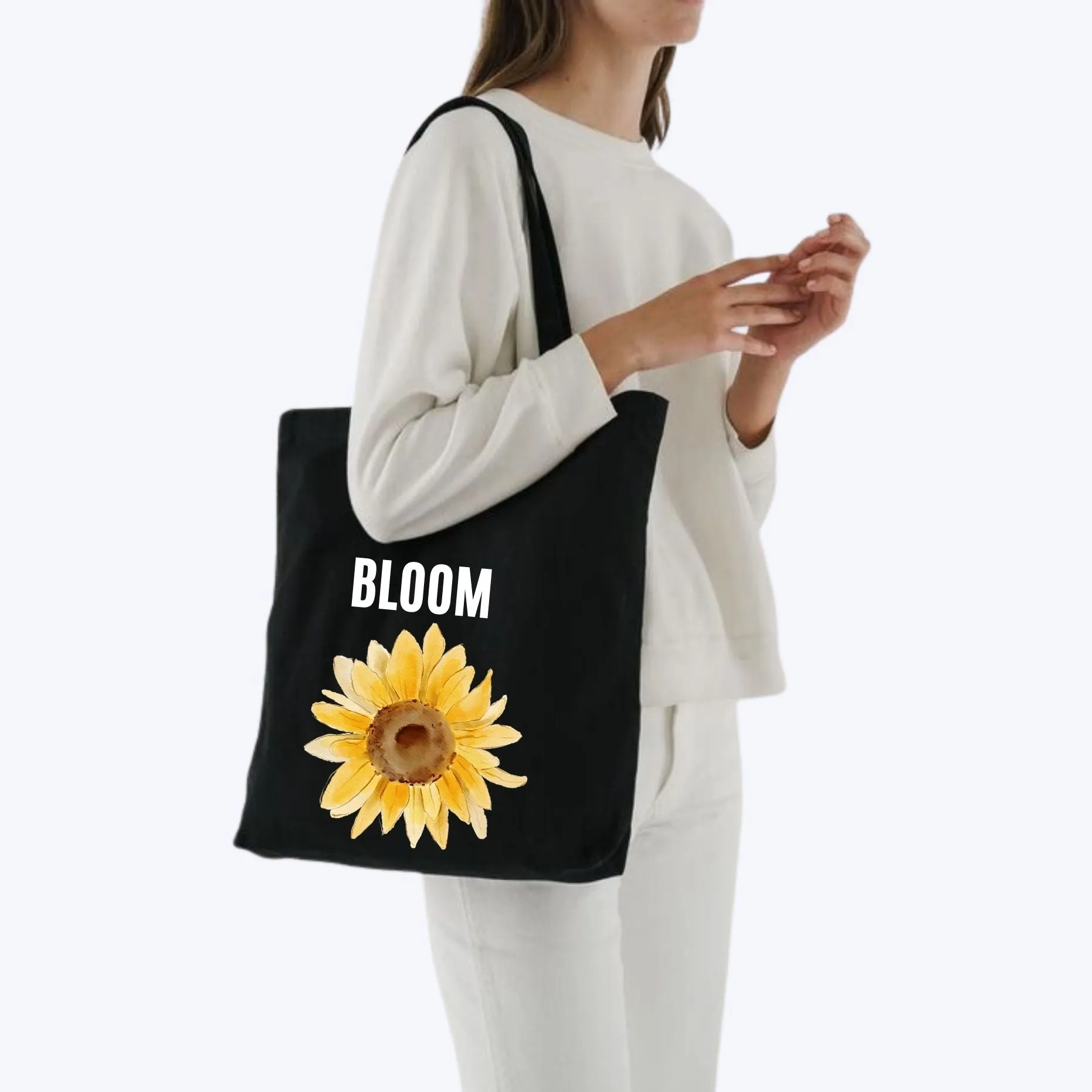 Peach Blossom Women's Cotton Printed Tote Bag With Zipper and Pouch