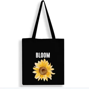 Peach Blossom Women's Cotton Printed Tote Bag With Zipper and Pouch