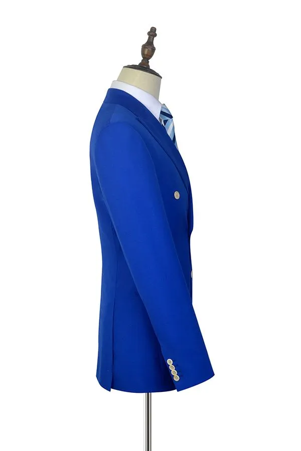 Peak Lapel Royal Blue Double Breasted Mens Suits Six Buttons Custom design Leisure Suits