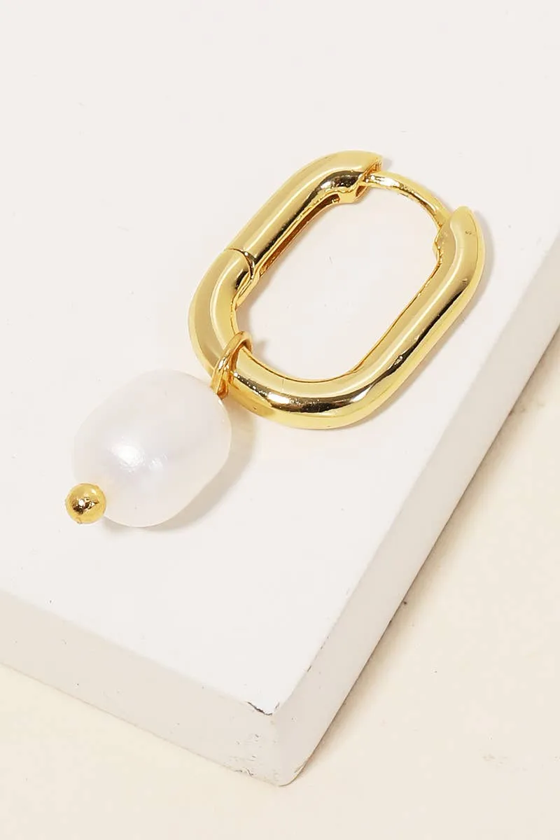 Pearl Drop Oval Hoop Earrings: G