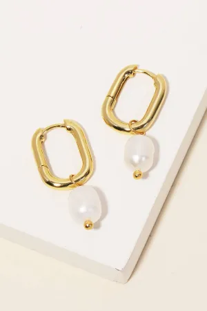 Pearl Drop Oval Hoop Earrings: G