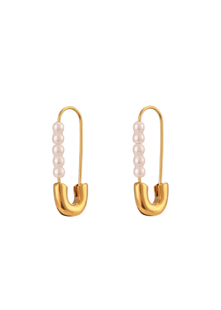 Pearl Safety Pin Earrings