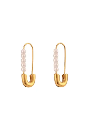 Pearl Safety Pin Earrings