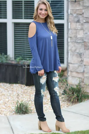 Perfect Cold Shoulder Top - Blue
