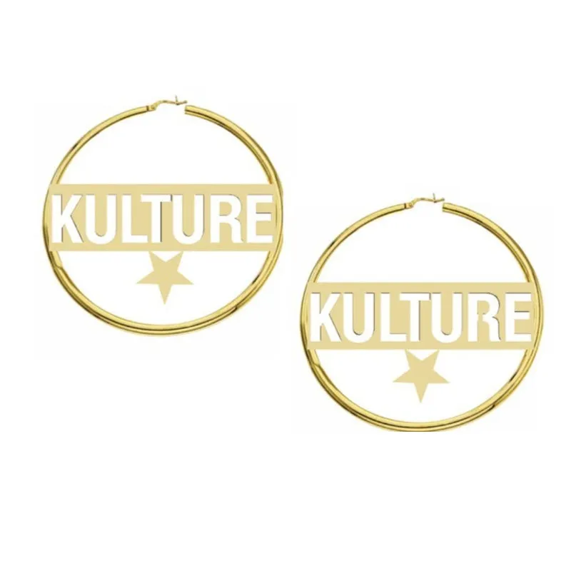 Personalized Star Moon Shape Custom Name Large Hoop Earrings
