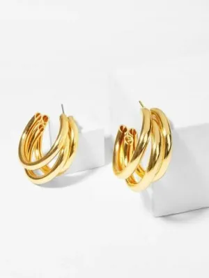 Pinapes Layered Triple Hoop Earrings Elegant Gold-Toned Hoops for Women & Girls