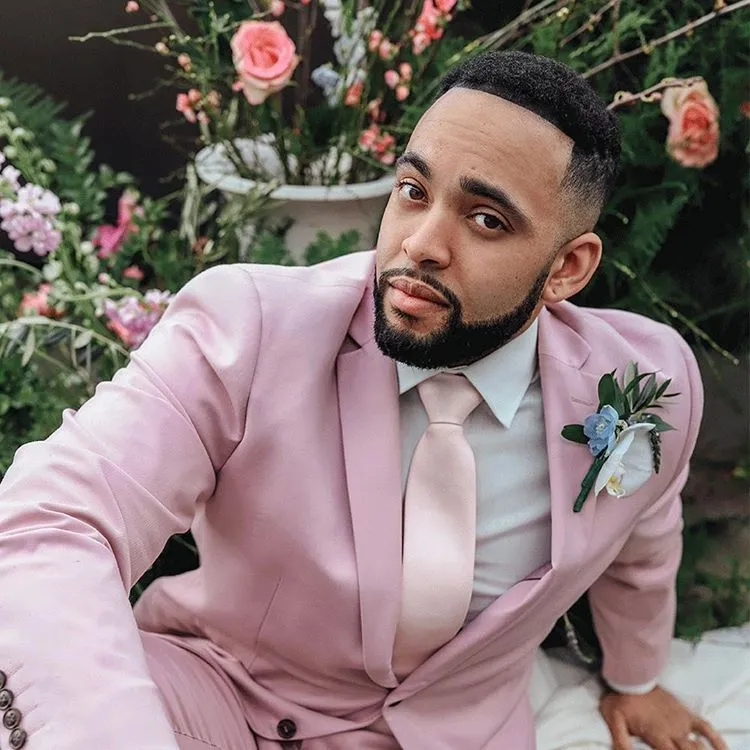 Pink Notched Lapel Mens Suits For Groom Tuxedos Party Prom Tuxedo with 2 Pieces