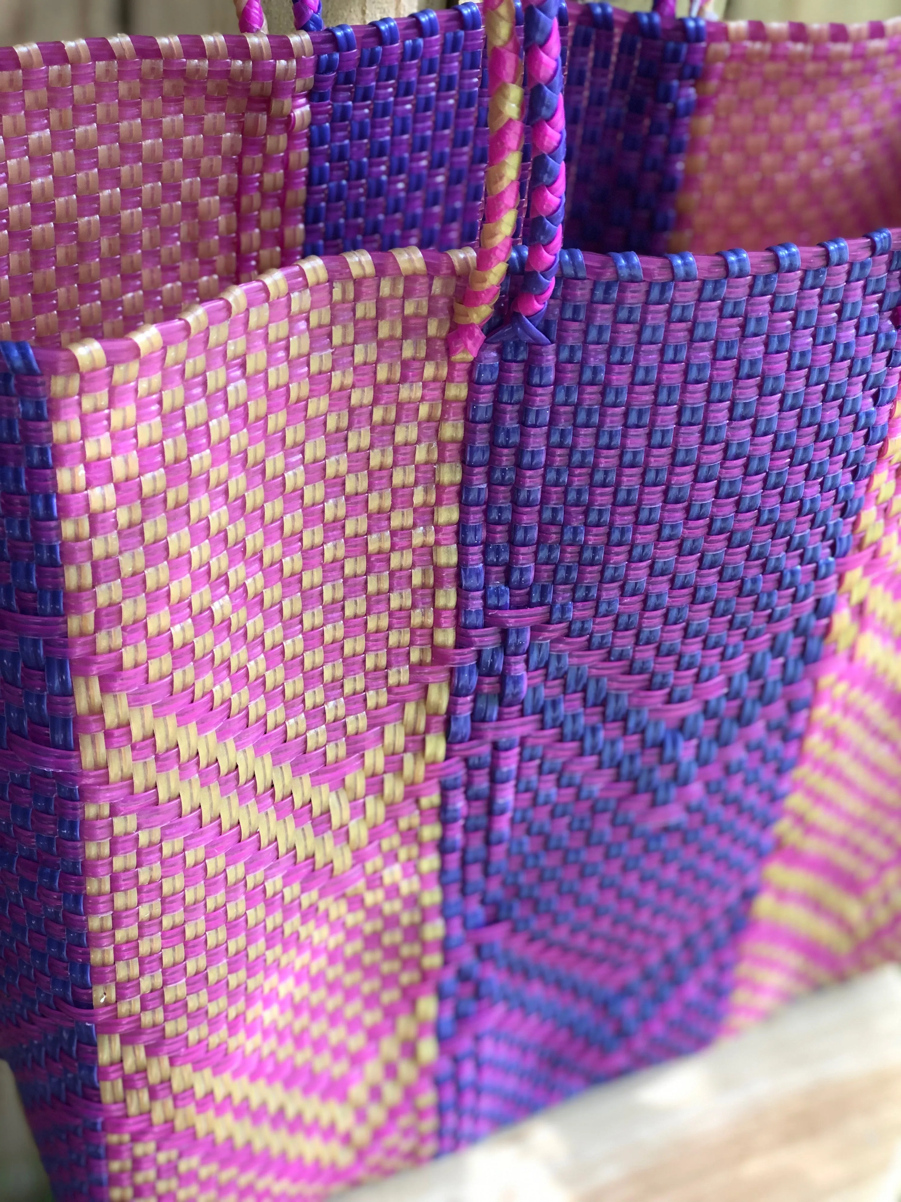 Pink, Purple and Beige Woven Tote