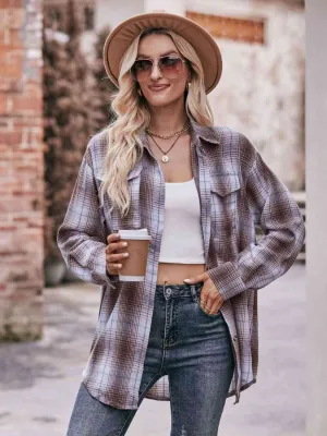 Plaid Dropped Shoulder Longline Shirt (7 Colors)