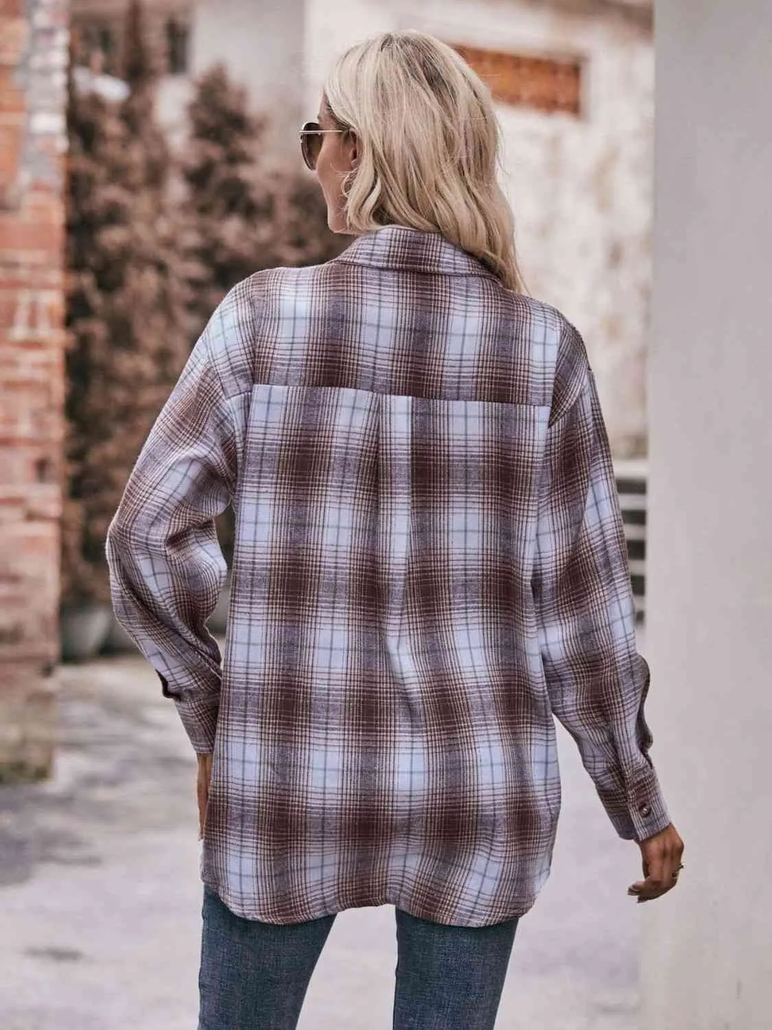 Plaid Dropped Shoulder Longline Shirt (7 Colors)