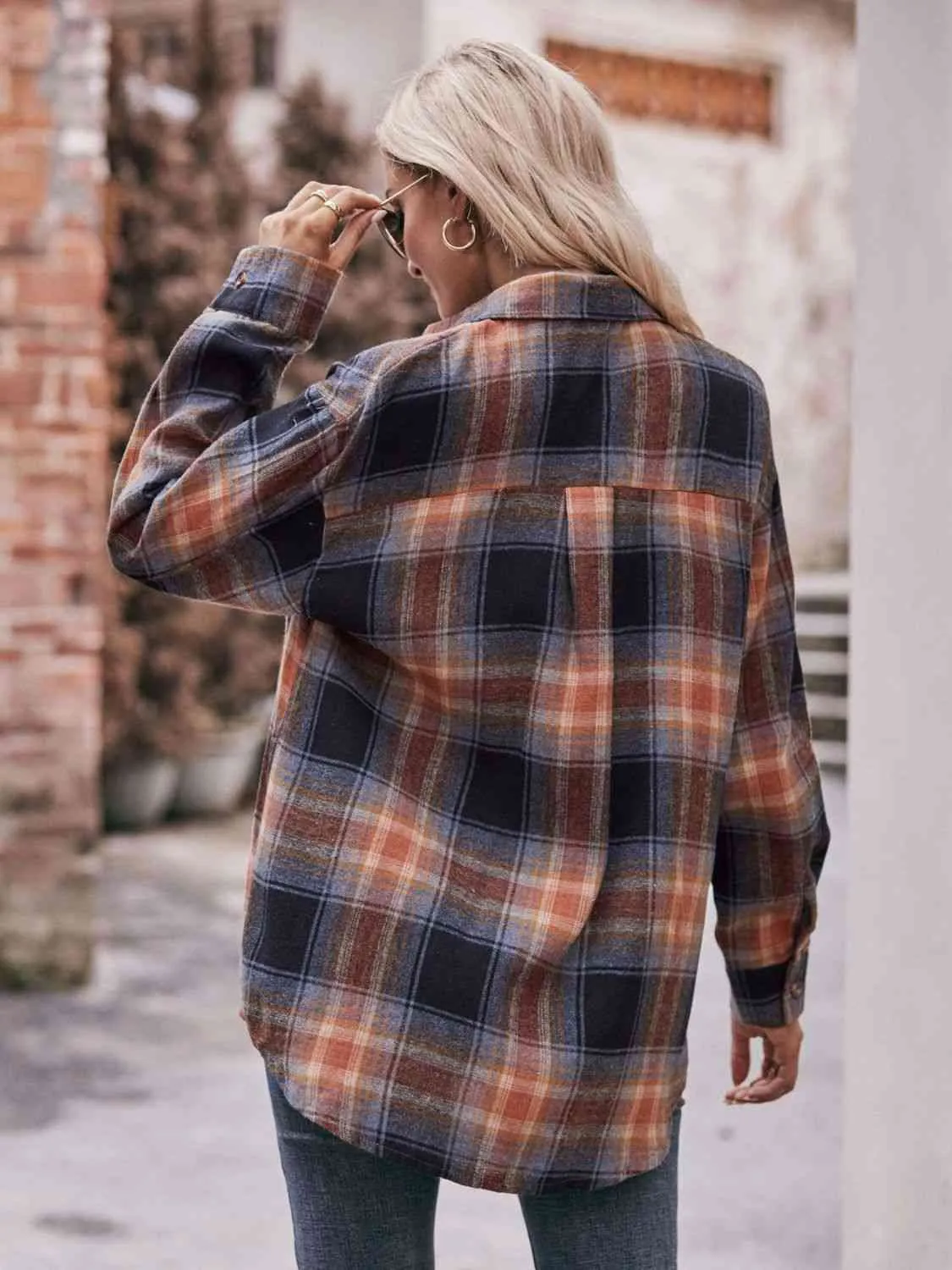 Plaid Dropped Shoulder Longline Shirt (7 Colors)