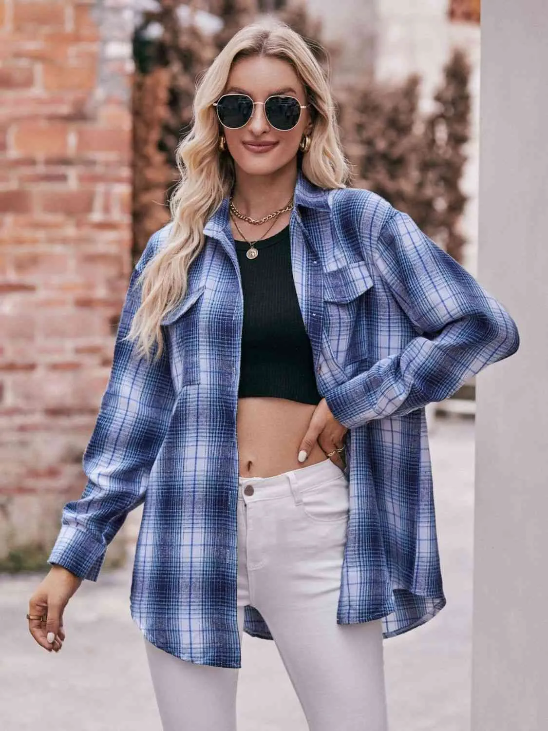Plaid Dropped Shoulder Longline Shirt (7 Colors)