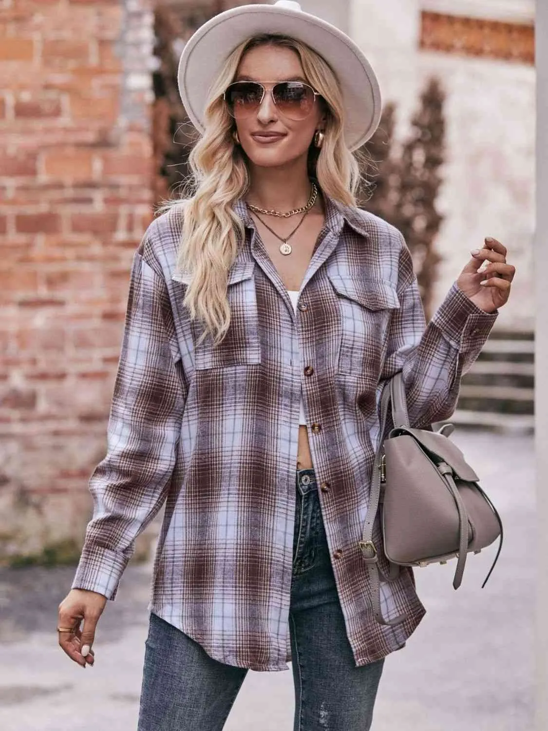 Plaid Dropped Shoulder Longline Shirt (7 Colors)