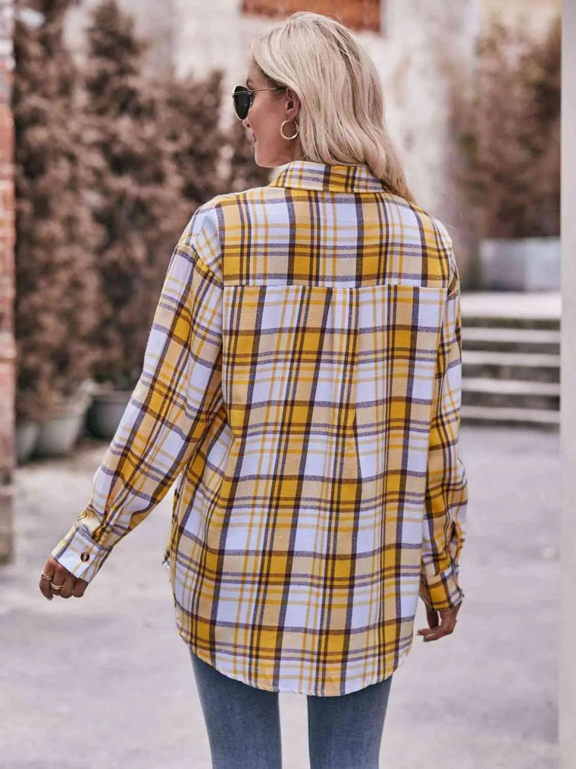 Plaid Dropped Shoulder Longline Shirt (7 Colors)