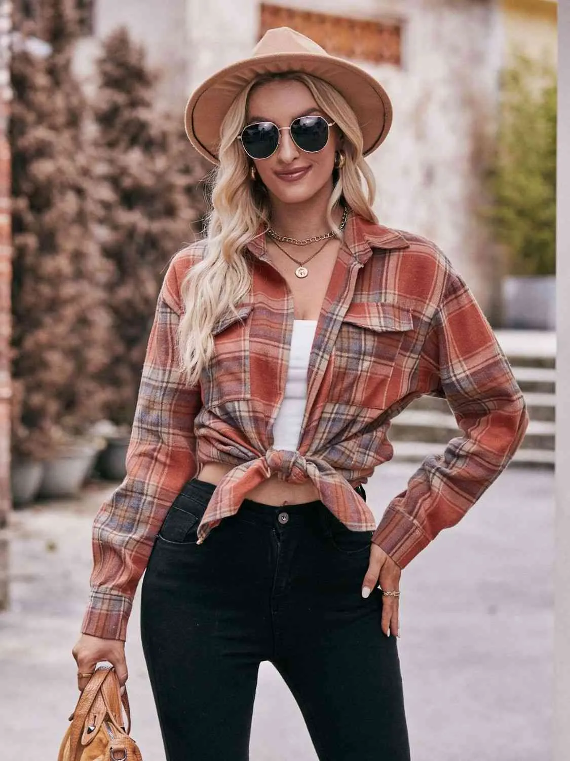 Plaid Dropped Shoulder Longline Shirt (7 Colors)