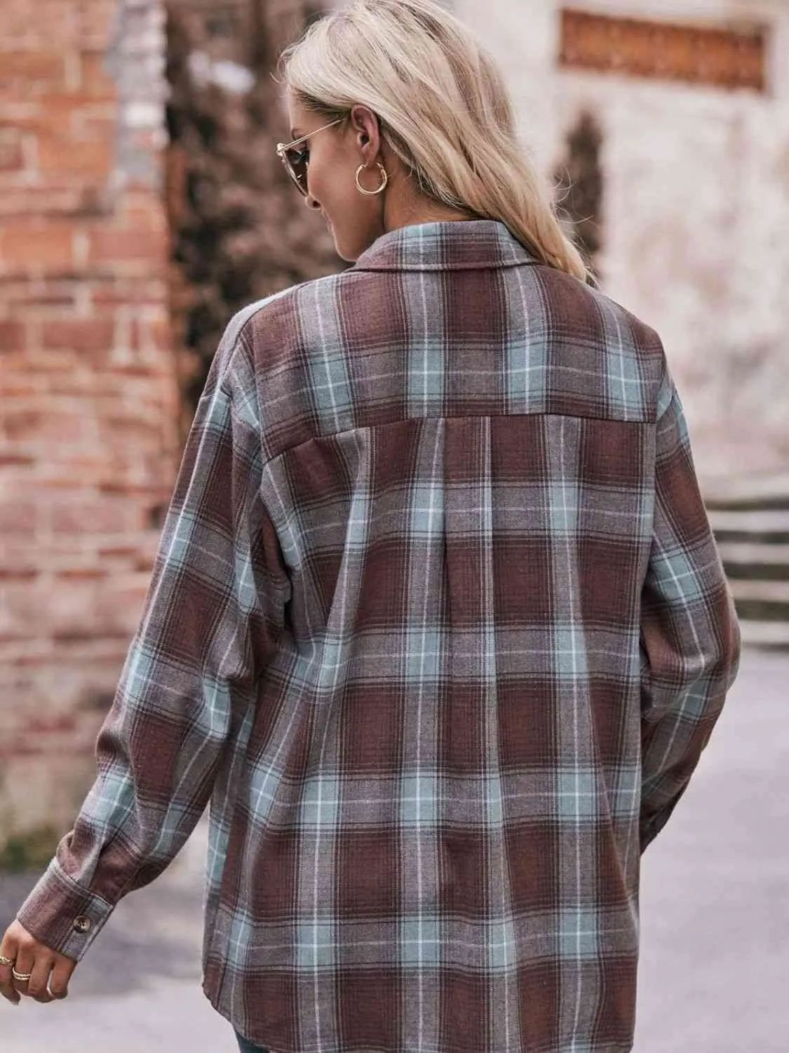 Plaid Dropped Shoulder Longline Shirt (7 Colors)