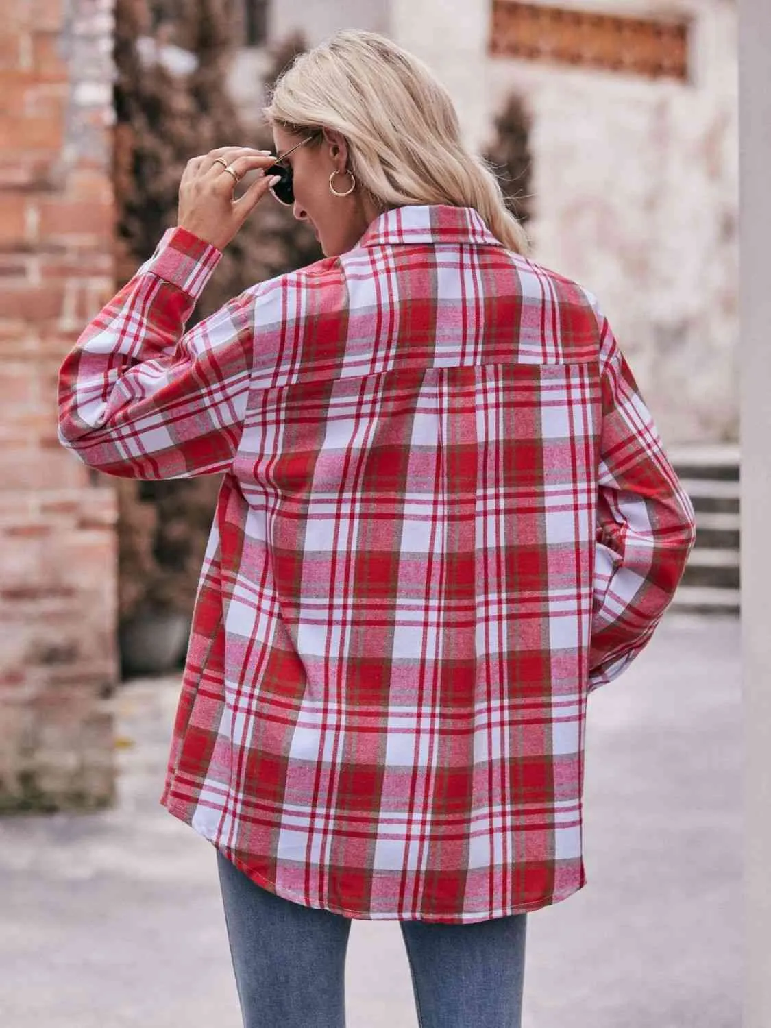 Plaid Dropped Shoulder Longline Shirt (7 Colors)