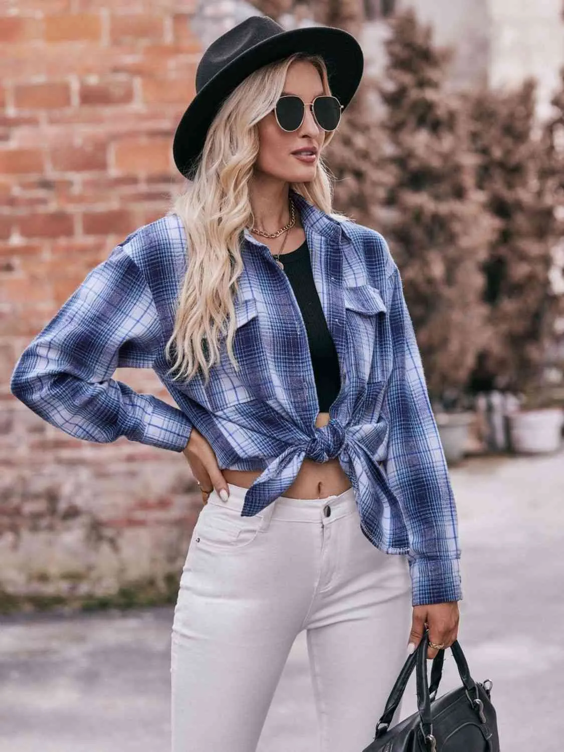 Plaid Dropped Shoulder Longline Shirt (7 Colors)