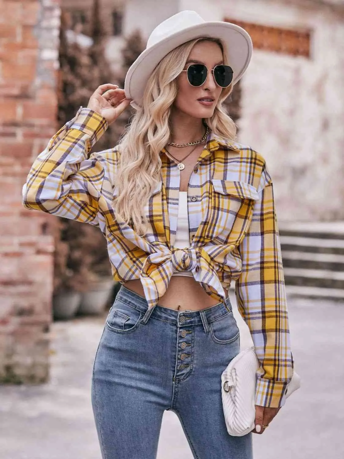 Plaid Dropped Shoulder Longline Shirt (7 Colors)