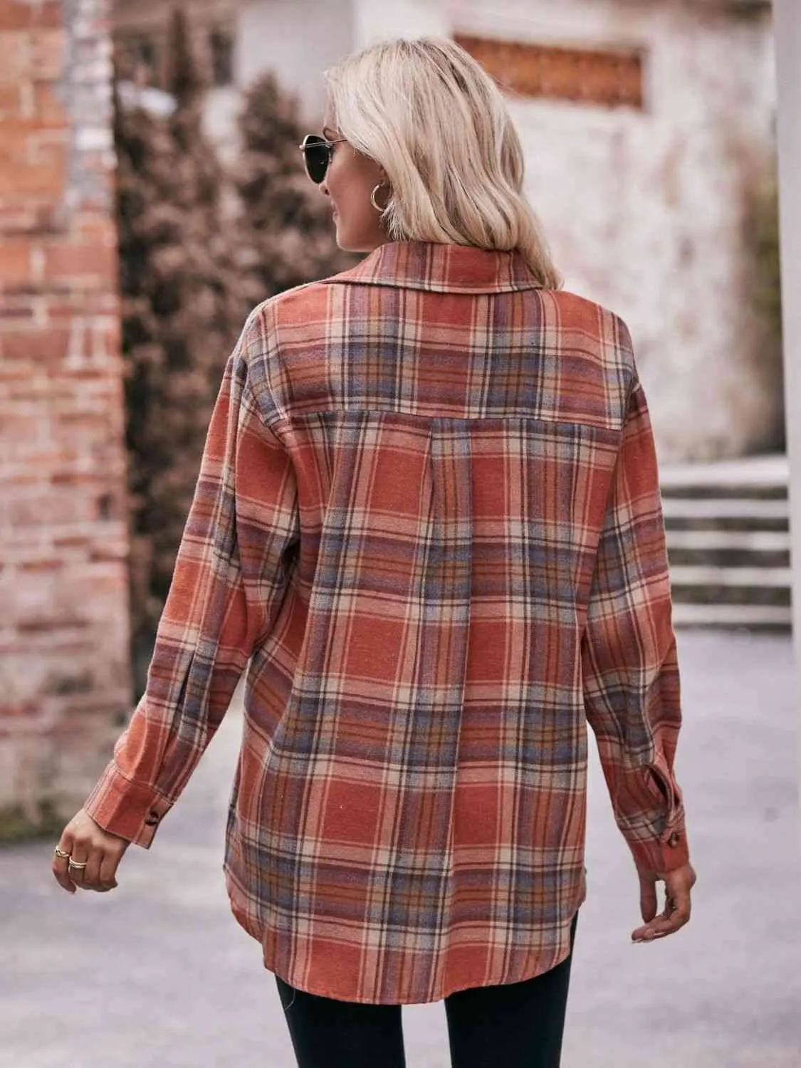 Plaid Dropped Shoulder Longline Shirt (7 Colors)