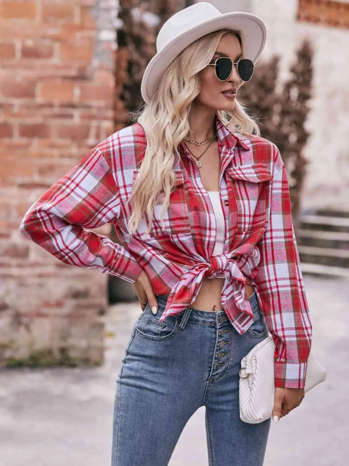 Plaid Dropped Shoulder Longline Shirt (7 Colors)