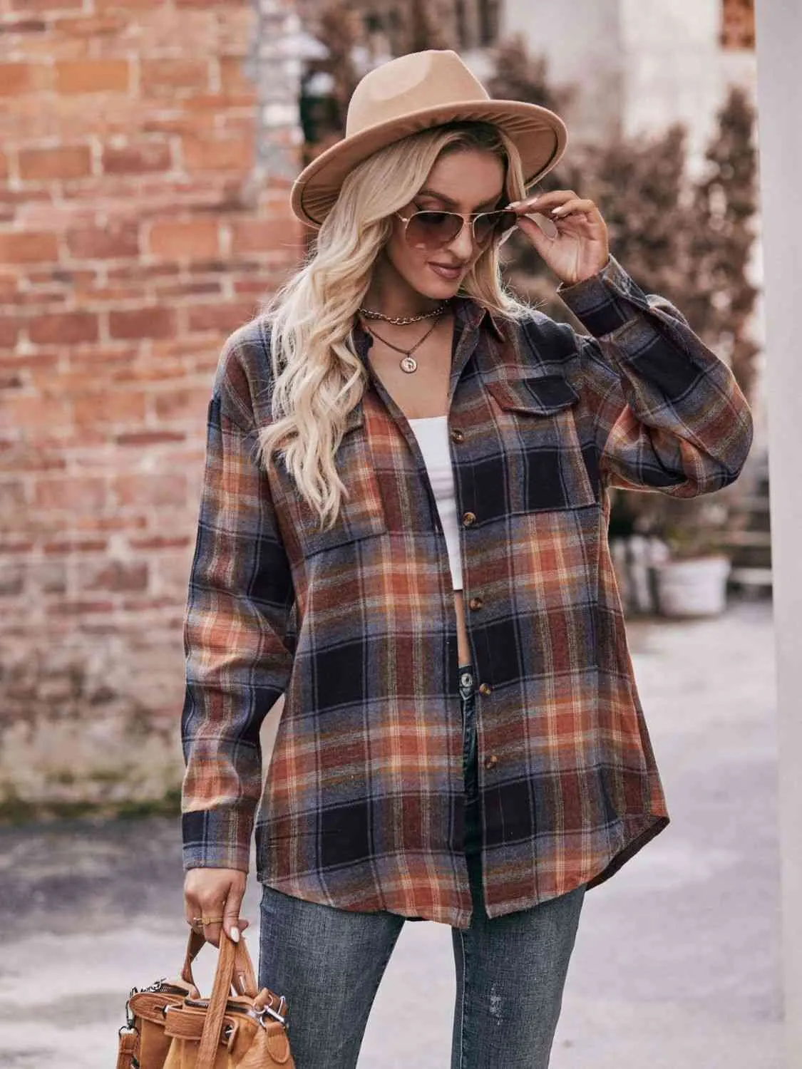 Plaid Dropped Shoulder Longline Shirt (7 Colors)
