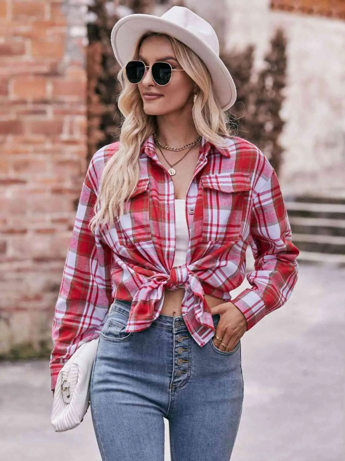 Plaid Dropped Shoulder Longline Shirt (7 Colors)