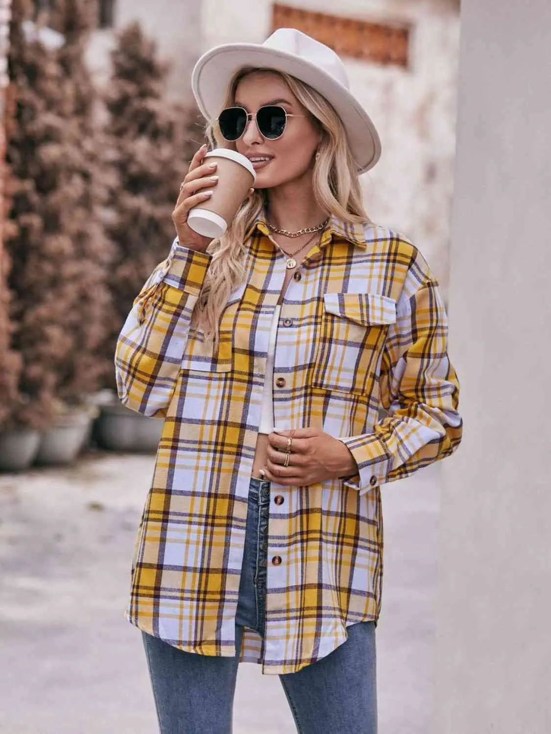 Plaid Dropped Shoulder Longline Shirt (7 Colors)