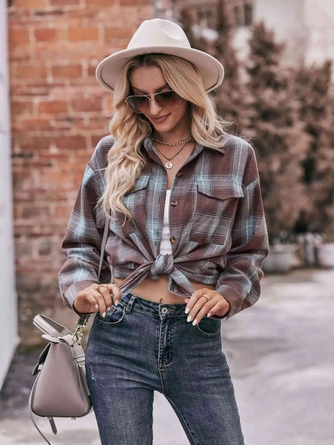 Plaid Dropped Shoulder Longline Shirt (7 Colors)