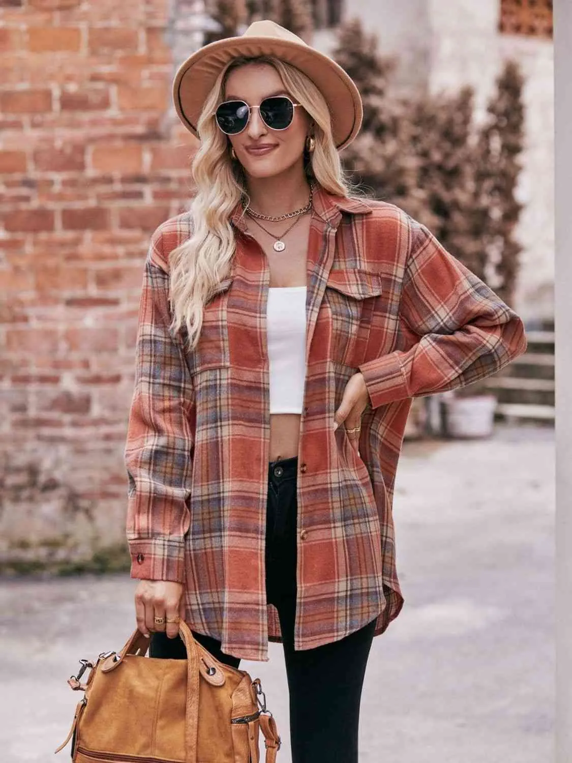 Plaid Dropped Shoulder Longline Shirt (7 Colors)