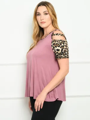PLUS SIZE ANIMAL PRINT COLD SHOULDER TOP