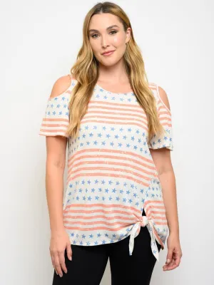 PLUS SIZE COLD SHOULDER MULTI PRINT TOP