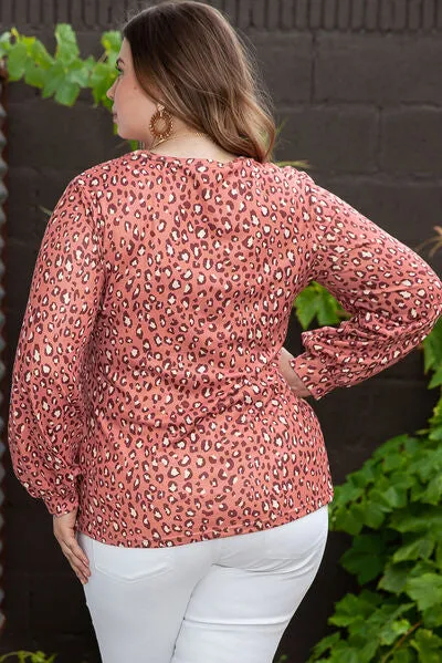 Plus Size Leopard Long Sleeve Blouse