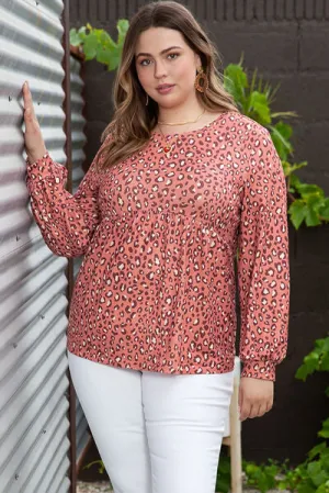 Plus Size Leopard Long Sleeve Blouse
